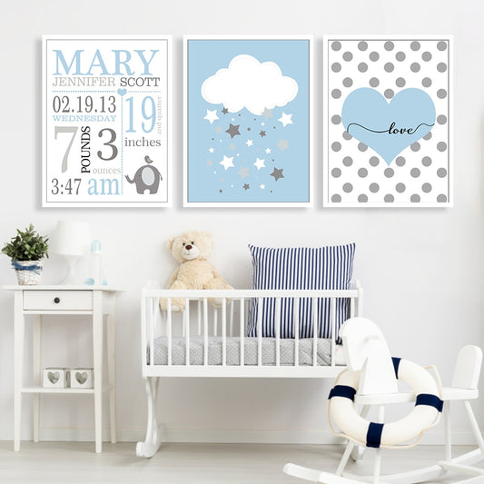 Personalized Baby's Room Wall Art Cute Posters Nordic Style Fine Art Canvas Prints Picture For Children;s Room Modern Cute Kids Room Decor