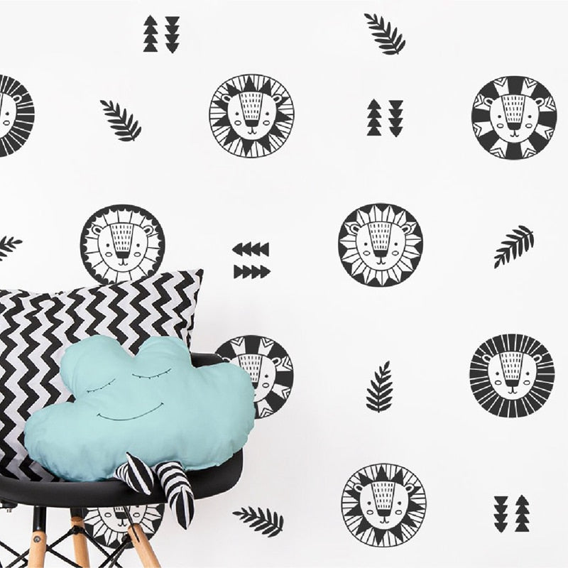 Kid's Cute Lion Motifs Wall Decals Room Decor Removable PVC Vinyl Wall Stickers Simple Creative DIY Wall Jungle Animals Mural Decoration For Nursery Room
