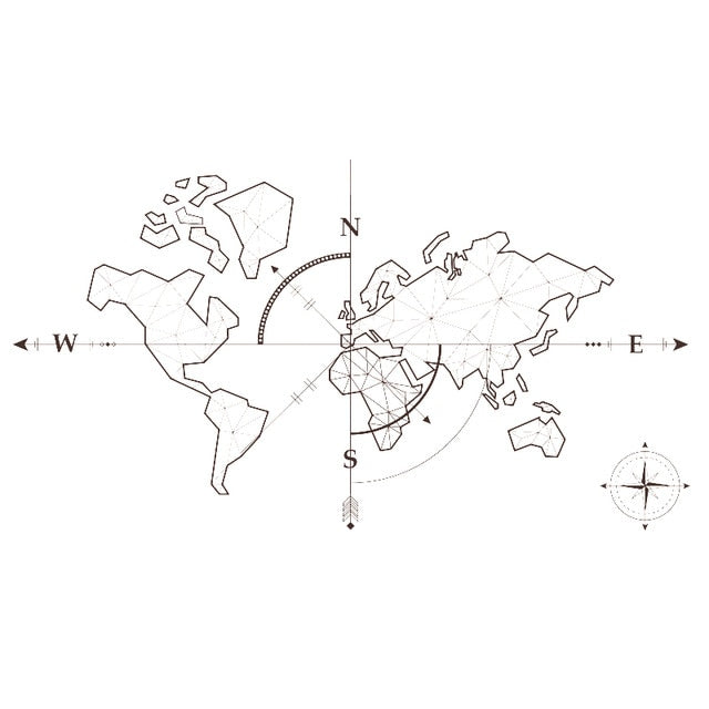 World Map Wall Art Decal Global Explorer Compass World Travel Theme PV –