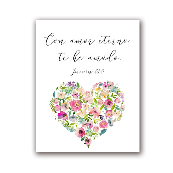 Con Amor Eterno Love Quote Wall Art Simple Minimalist Floral Watercolor Flower Heart Fine Art Canvas Print Love Quotation Picture For Bedroom