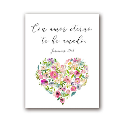 Con Amor Eterno Love Quote Wall Art Simple Minimalist Floral Watercolor Flower Heart Fine Art Canvas Print Love Quotation Picture For Bedroom