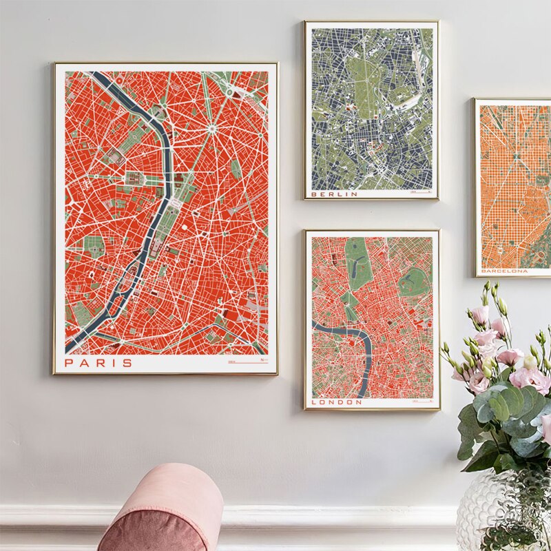 Abstract City Maps Wall Art Famous City Paris New London Stockholm Fine Art Canvas Prints Modern Pictures For Living Room Home Office Interior Decor