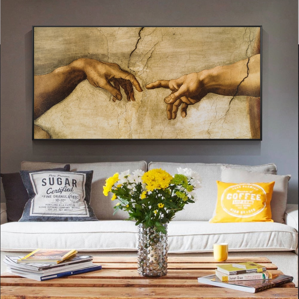 Famous Artists Michelangelo Wall Art Creation Of Adam Painting Fine Art Canvas Giclee Print Renaissance Art Pictures Iconic Imagery