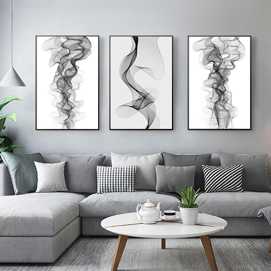 Abstract Vapor Trails Black And White Minimalist Wall Art Fine Art Canvas Prints Modern Pictures For Living Room Bedroom Home Office Interior Decor