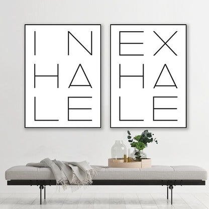 Inhale Exhale Poster Black & White Minimalist Meditation Breathe Wall Art Fine Art Canvas Prints Modern Typographic Wall Decor For Bedroom Yoga Studio Decor