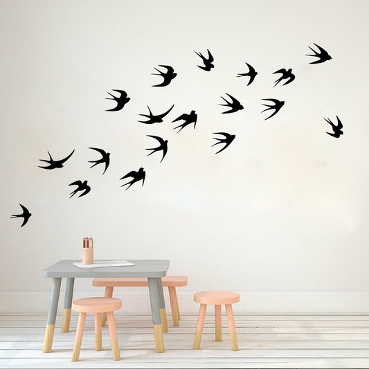 Swallows And Swifts Birds Wall Decals Removable PVC Bird Stickers For Windows Or Wall Flock Of Birds Mural For Living Room Dining Room Kitchen Home Decor