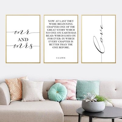 Famous CS Lewis Quote Love Wall Art Fine Art Canvas Prints Black White Typographic Minimalist MR & MRS Posters For Living Room Bedroom Home Interior Decor