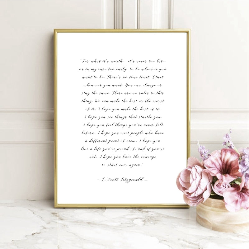 For What It's Worth Quote F Scott Fitzgerald Handwritten Note Quotations Wall Art Fine Art Canvas Print Minimalist Literary Art Posters For Simple Home Decor