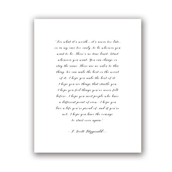 For What It's Worth Quote F Scott Fitzgerald Handwritten Note