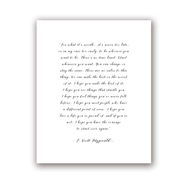 For What It's Worth Quote F Scott Fitzgerald Handwritten Note Quotations Wall Art Fine Art Canvas Print Minimalist Literary Art Posters For Simple Home Decor