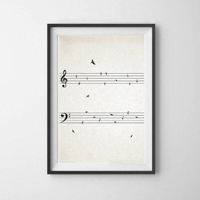 Minimalist Sheet Music Line Art With Birds On Wire Fine Art Canvas Prints Black And White Modern Poster Picture For Music Classroom Unique Gift For Musician