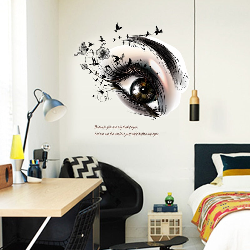 Bright Eyes Beauty Fashion Wall Decal Removable PVC Wall Mural For Girl's Bedroom Wall Stickers For Living Room Beauty Salon Creative DIY Home Wall Art Decor