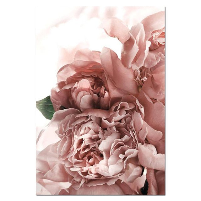 Fashion Floral Posters Pink Rose Green Leaves Wall Art Fine Art Canvas – 