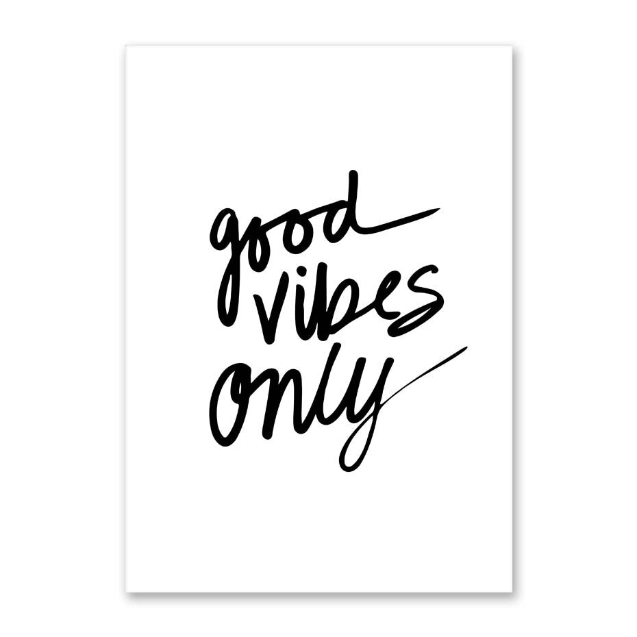 Good Vibes Only Inspirational Poster Black And White Fine Art Canvas Print Minimalist Nordic Style Quotations Wall Art For Office Living Room Simple Home Decor