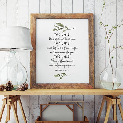 Minimalist Floral Bible Verse Wall Art The Lord Bless You Quotation Poster Fine Art Canvas Print Pictures For Living Room Kitchen Bedroom Wall Art Decor