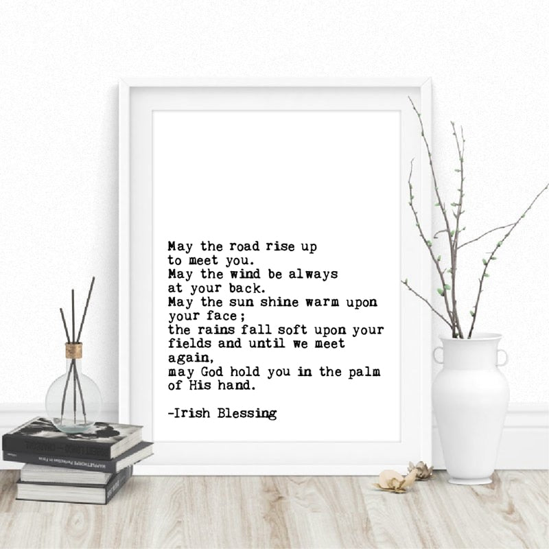 May The Road Rise Up To Meet You Simple Irish Blessing Quote Wall Art Black White Minimalist Fine Art Canvas Print Modern Pictures For Home Office Interior Decor