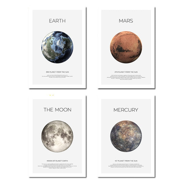 Earth Moon Planets Wall Art Fine Art Canvas Prints Astronomy Space Posters For Living Room Nordic Style Minimalist Pictures For Kids Room Wall Art Decor