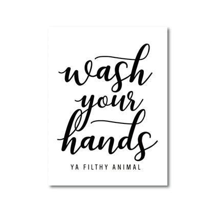 Wash Your Hands Quote Posters Motivational Wall Art Nordic Style Typographic Black & White Posters Pictures For Kitchen Bathroom Wall Decor