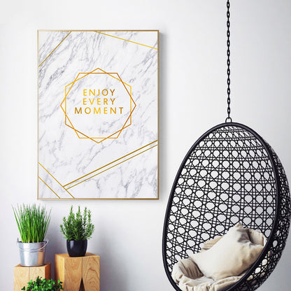 Enjoy Every Moment Quotation Wall Art Marble Background Golden Palm Leaf Fine Art Canvas Prints Nordic Posters For Living Room Bedroom Wall Art Decor