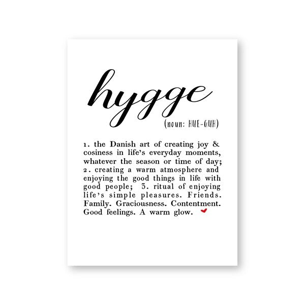 Definition of Hygge Danish Lifestyle Nordic Style Wall Art Fine Art Canvas Prints Minimalist Black White Typographic Poster Scandinavian Home Decor