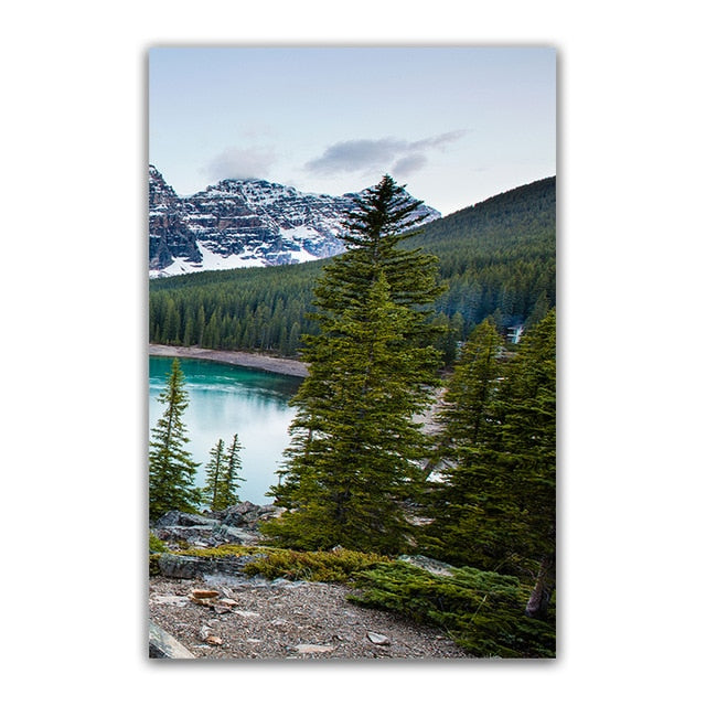 Serene Mountain Lake Forest Wilderness Wall Art Fine Art Canvas Prints Modern Landscape Pictures Of Calm For Home Office Living Room Home Decor