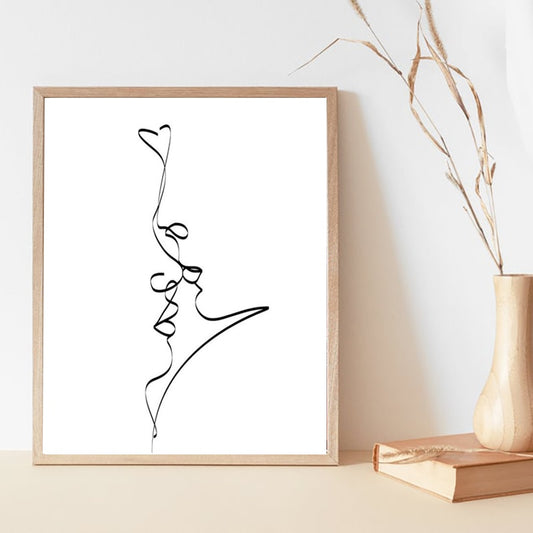 Cats Couple One Line Art Drawing Wall Prints. Perfect Minimalist