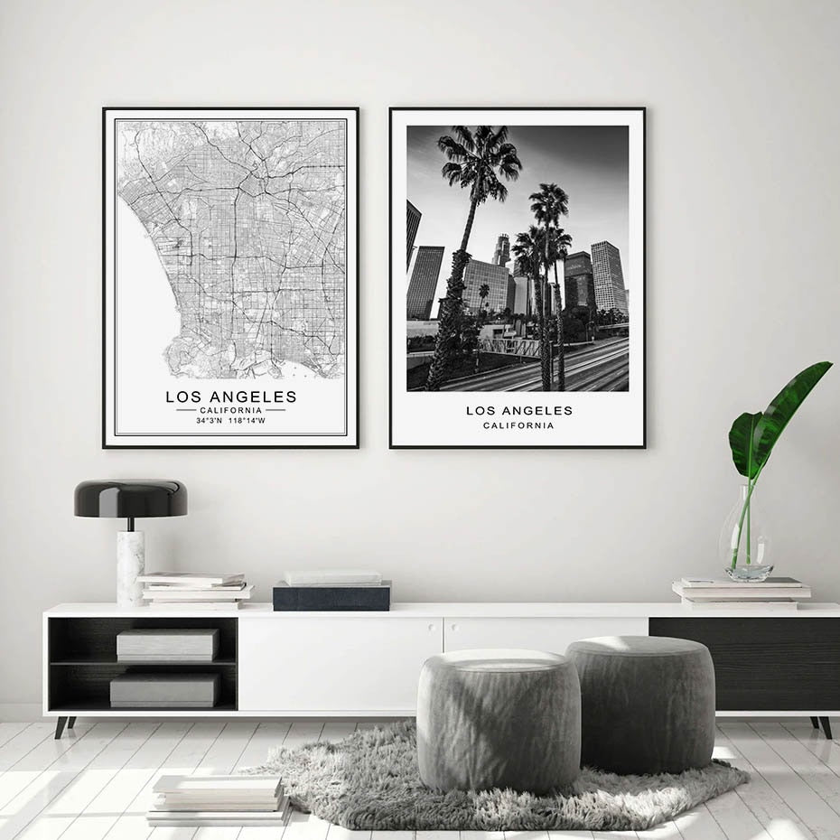 Los Angeles Cityscape Wall Art Fine Art Canvas Print California LA City Map Black White Minimalist Posters For Living Room Nordic Style Home Office Decor