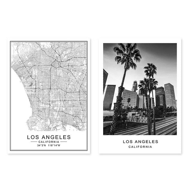 Los Angeles Cityscape Wall Art Fine Art Canvas Print California LA City Map Black White Minimalist Posters For Living Room Nordic Style Home Office Decor