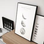Moon Phases Wall Art Black White Fine Art Canvas Prints Lunar Landscape Minimalist Pictures For Bedroom Living Room Home Office Scandinavian Decor