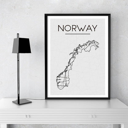 Geometric Map Of Norway Wall Art Black And White Fine Art Canvas Print Minimalist Nordic Poster For Living Room Home Office Scandinavian Home Decor