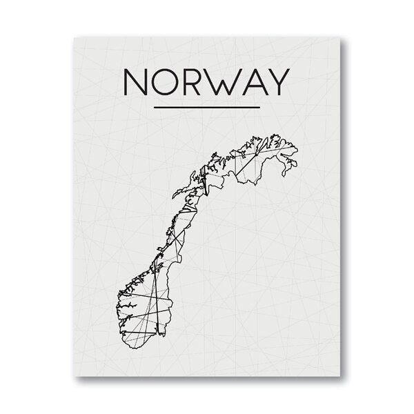 Geometric Map Of Norway Wall Art Black And White Fine Art Canvas Print Minimalist Nordic Poster For Living Room Home Office Scandinavian Home Decor