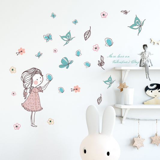 Cute Butterflies Girl's Room Wall Mural Removable PVC Wall Decal For Girls Bedroom Decor Simple Creative DIY Makeover For Nursery Room Decor