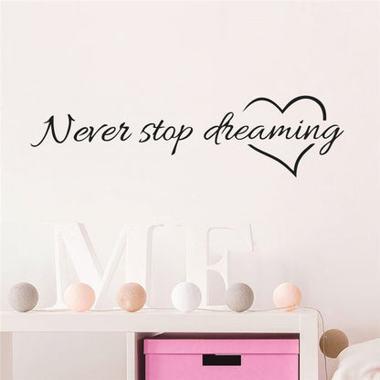 Never Stop Dreaming Wall Decal Inspirational Bedtime Quotes Removable Decorative DIY Wall Art Mural For Kids Room Bedroom Wall Decor
