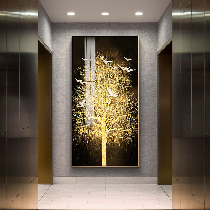 Golden Tree By Night Nordic Style Modern Wall Art Fine Art Canvas Prints Skyscraper Format Posters Modern Pictures For Luxury Loft Home Office Interior Decor