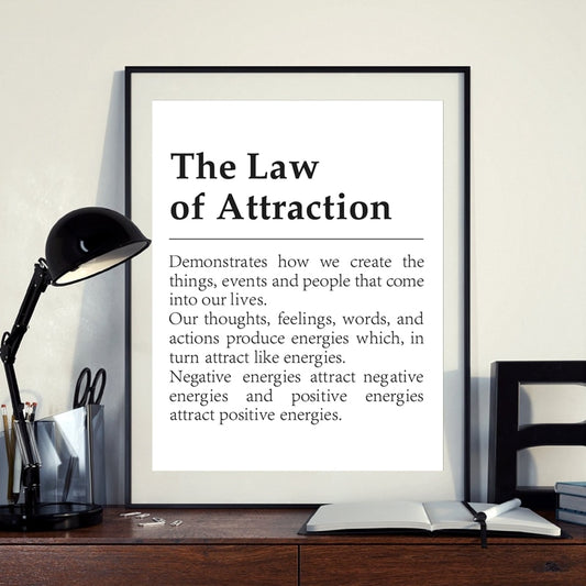 Definition Of The Law Of Attraction Fine Art Canvas Print Black White Text Minimalist Wall Art Daily Motivational Posters For Bedroom Living Room Decor