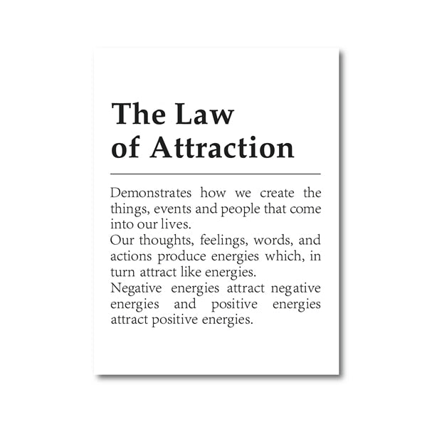 Definition Of The Law Of Attraction Fine Art Canvas Print Black White Text Minimalist Wall Art Daily Motivational Posters For Bedroom Living Room Decor