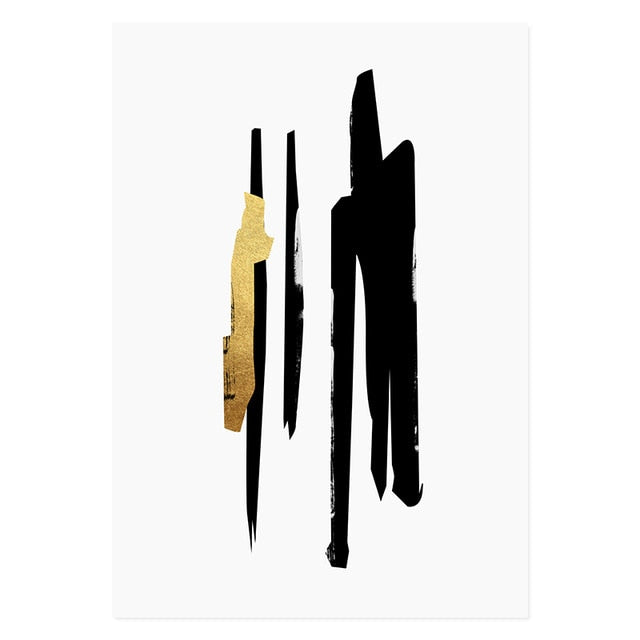 Abstract Black Gold Brush Stroke Wall Art Fine Art Canvas Prints Nordic Minimalist Pictures For Living Room Dining Room Modern Home Interior Wall Art Decoration