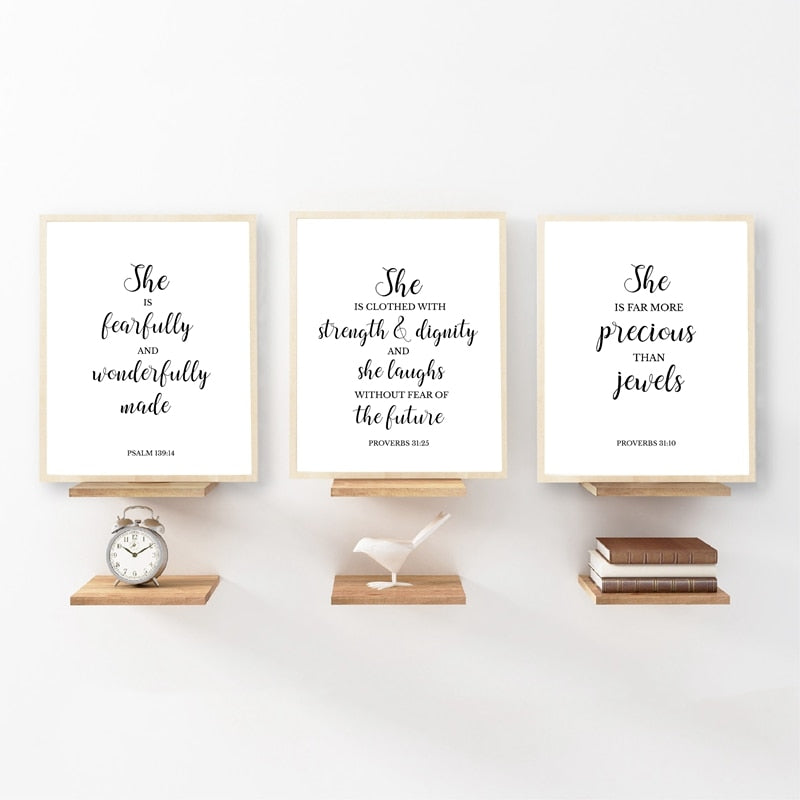 Minimalist Typographic Bible Verse Quotes Wall Art Black White Fine Art Canvas Prints Modern Poster For Girls Bedroom Dressing Room Decor Nordic Style Wall Art Decor