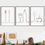 Minimalist Food & Drink Kitchen Wall Art Black White Line Art Canvas Print For Coffee Shop Restaurant Tea Room Cafe Nordic Style Home Interior Decor
