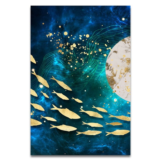Auspicious Golden Fish Abstract Wall Art Fine Art Canvas Prints