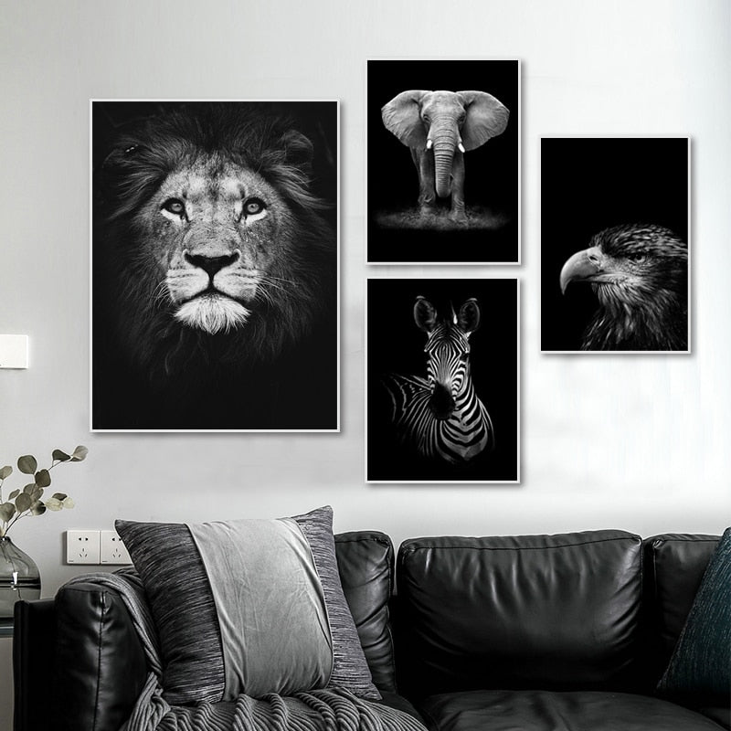 Black & White Wild Animals Wall Art Minimalist Nordic Style Fine Art Canvas Prints Modern Pictures Of Nature For Living Room Bedroom Home Office Decor