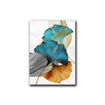 Modern Abstract Floral Wall Art Blue Green Yellow Golden Fine Art Canvas Prints Luxury Pictures For Living Room Bedroom Office Hotel Art Decor