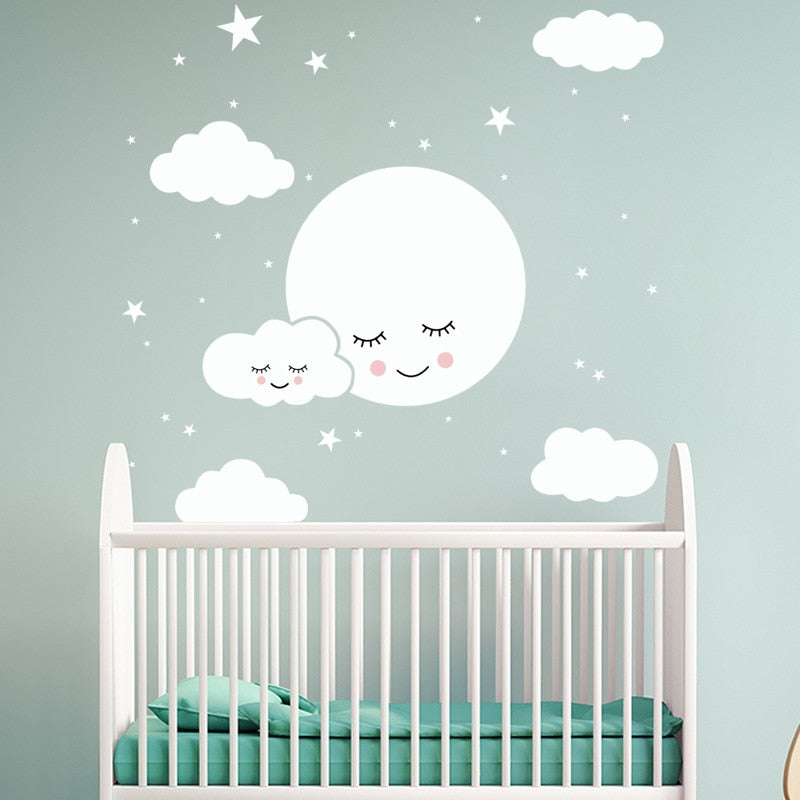 Sweet Dreams Cute Clouds White Wall Decals Removable PVC Vinyl Wall Murals For Baby's Bedroom Kids Room Creative Simple DIY Nordic Style Nursery Wall Art Decor