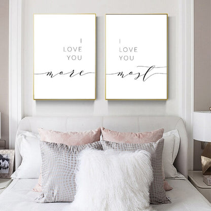 I Love You More I Love You Most Love Quote Word Art Wall Art Black White Fine Art Canvas Print Minimalist Quotes Posters For Lovers Couples Bedroom Decor