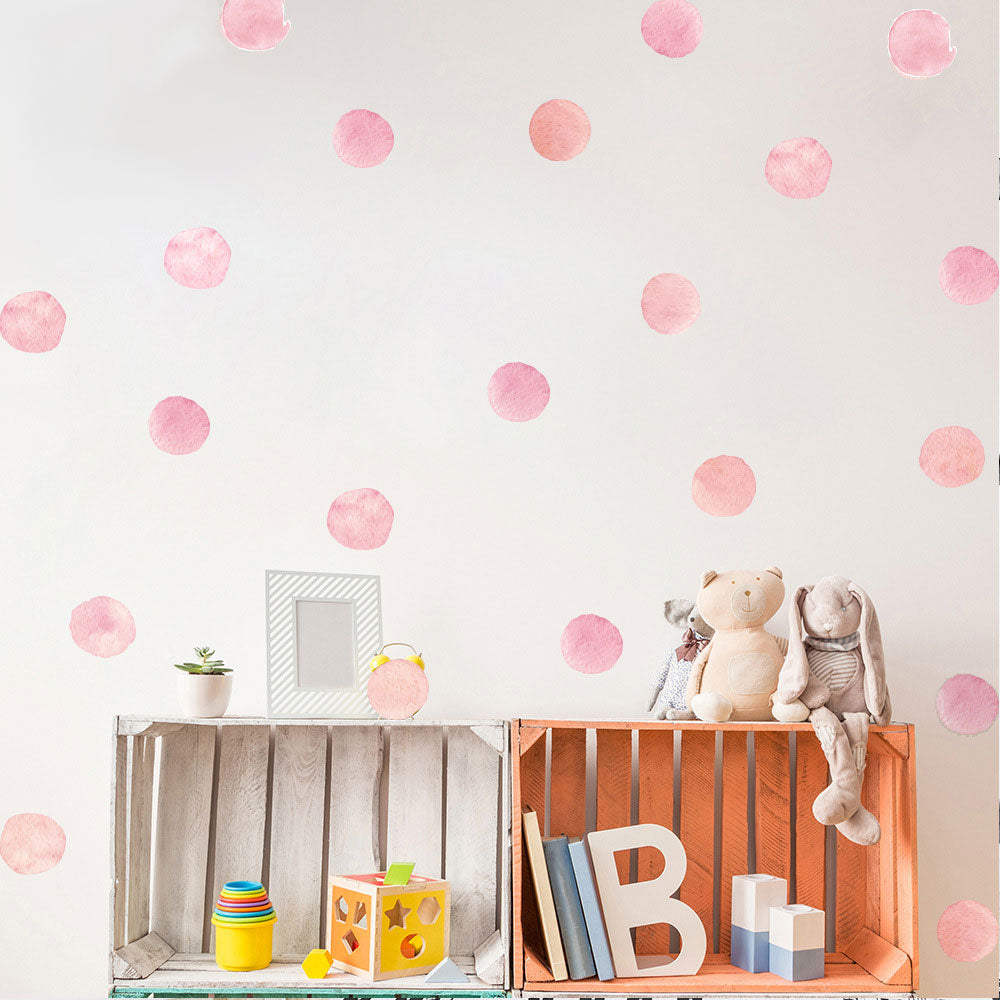 Pink Dots Cute Wall Decals For Girls Room Nursery Decor Peel & Stick Vinyl Wall Stickers Water Color Pink Kids Rooms PVC Wall Art Decals Babys Room Decor