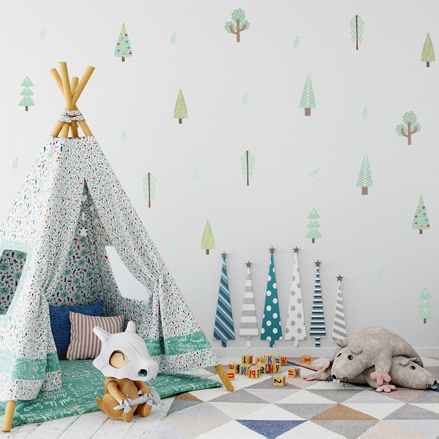 Removable Cute Little Trees PVC Wall Decals Wall Stickers Creative Nordic Style Colorful DIY Home Decor For Nursery Kindergarten Classroom Kids Room Decor