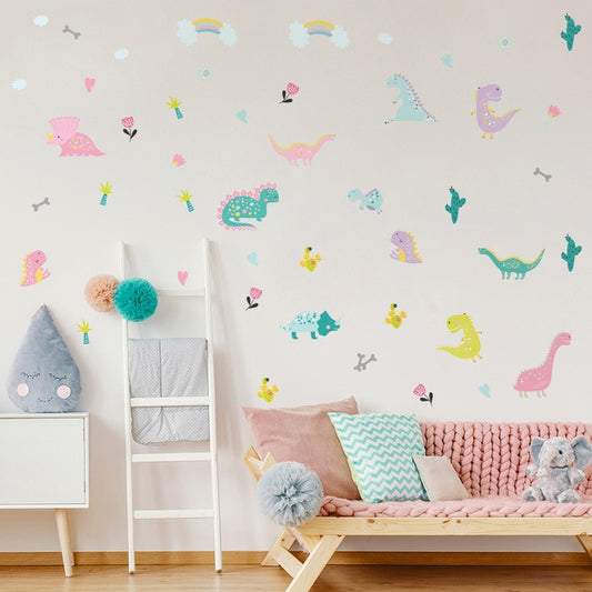 PVC Wall Decals Cute Dinosaurs Removable Wall Stickers Creative Nordic Style Colorful DIY Home Decor For Nursery Kindergarten Classroom Kids Room Decor