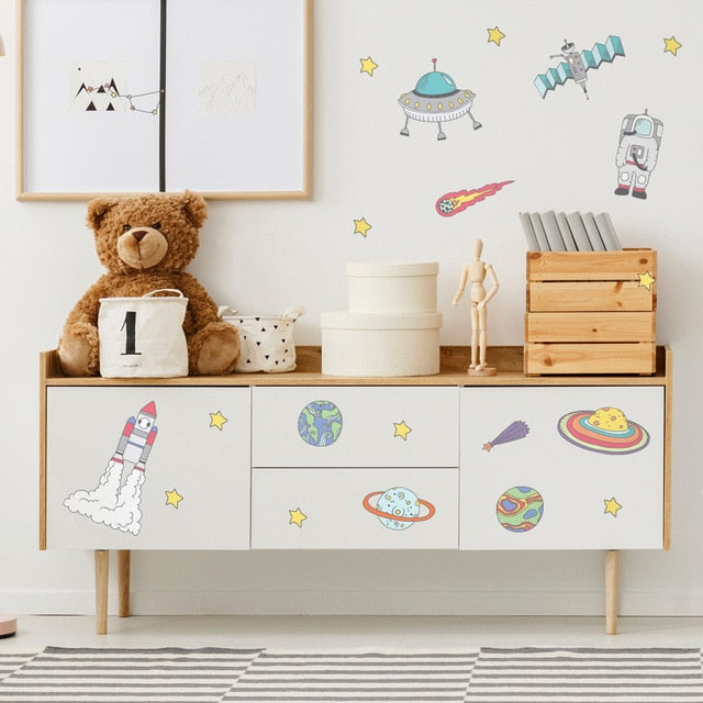 Outer Space Adventures PVC Wall Decals Removable Wall Stickers Creative Nordic Style Colorful DIY Home Decor For Nursery Kindergarten Classroom Kids Room Decor