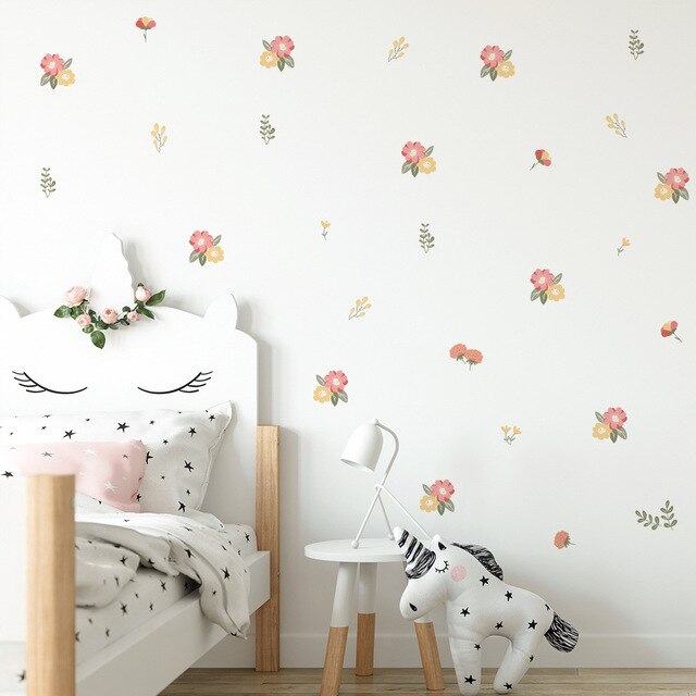 Nordic Nursery Cute Flowers PVC Wall Decals Removable Wall Stickers Creative Nordic Style Colorful DIY Home Decor For Kindergarten Classroom Kids Room Decor