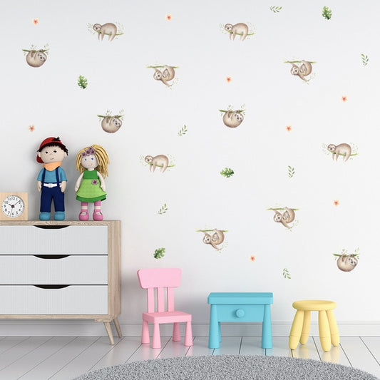 Sloth Life PVC Wall Decals Removable Wall Stickers Cute Creative Nordic Style Colorful DIY Home Decor For Nursery Kindergarten Classroom Kids Room Decor